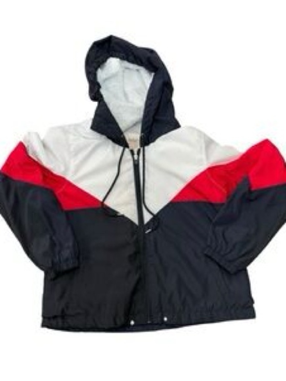 Ashley By 26 International Black White Red Colorblock Hooded Windbreaker